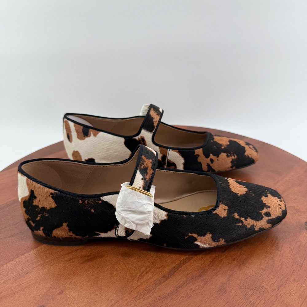 Sam Edelman Michaela Mary Jane Flats Womens Brown Cow Print Calf Hair‎ 7 M